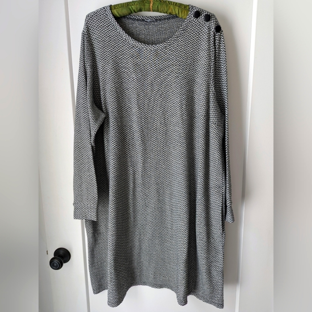 Studio 1886 women's XXL shift dress herringbone black white pockets